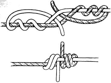  Вязание узлов. Змеиный узел (+) – очень надежный узел; – «не ползёт»; (-) – вяжется медленно; – требует практики; (!) – используется на тонких мягких капроновых веревках; – на синтетических рыболовных лесках затягивается «намертво».