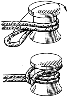  Вязание узлов. Паловый узел (+) – простой надежный узел; (!) – используется для крепления швартовных тросов к причальным устройствам (пал, тумба).