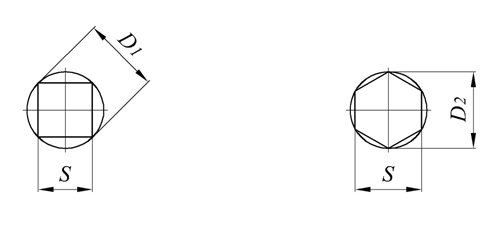 Таблица: Диаметр заготовок - круглых прутков под квадраты и шестигранники в мм в зависимости от размеров квадратов и шестигранников. Диаметр круга, описанного вокруг квадрата и шестигранника. 
