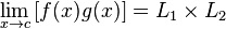 Предел f(x) умножить на g(x) при x стремящемся к c.