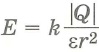 Напряженность электрического поля единичного точечного заряда Q: на расстоянии r от него