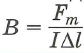 Модуль вектора магнитной индукции В - это отношение максимальной силы Fm, действующей со стороны магнитного поля на участок проводника с током, к произведению силы тока I на длину этого участка Δl