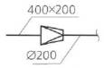 Условное графическое обозначение на схемах. Переход воздуховода с прямоугольного на круглое сечение. Значок чертежа. Код обозначения 1.3.03. 