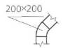 Условное графическое обозначение на планах и разрезах. Отвод воздуховода под углом. Значок чертежа. Код обозначения 1.3.05. 